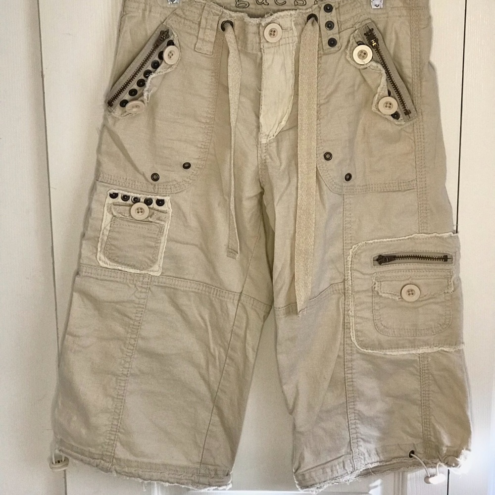 GUESS Girl’s Khaki Cargo Pants with Buttons and Zippers Low Rise